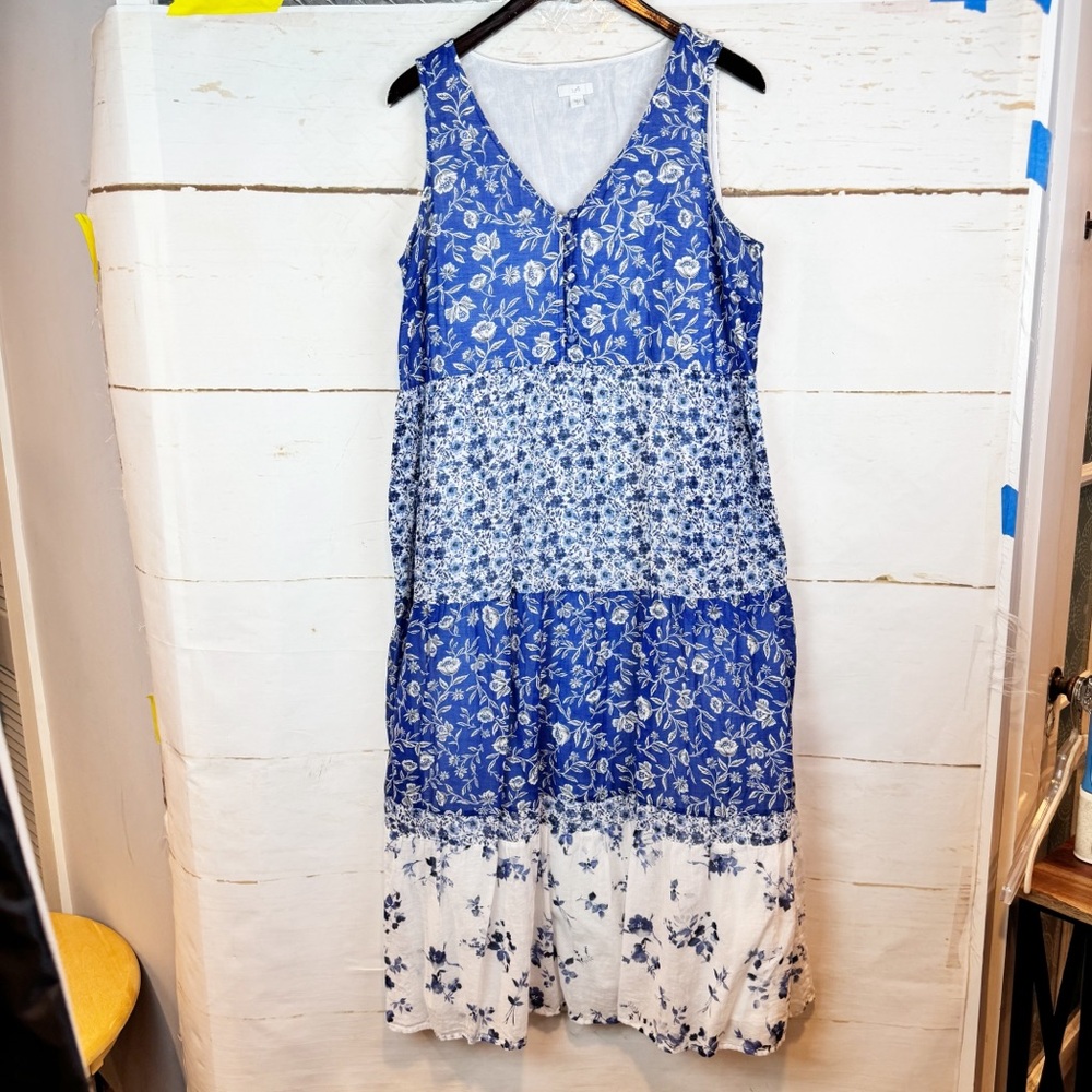 J. Jill Blue Floral Tiered Sleeveless Maxi Dress - Picture 4 of 12
